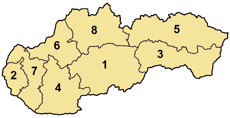 Harta administrativa Slovacia impartita pe regiuni