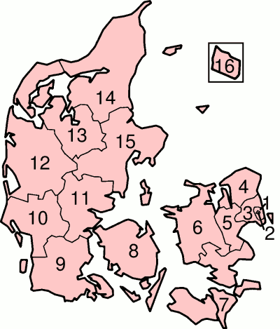 Harta administrativa Danemarca impartita pe judete