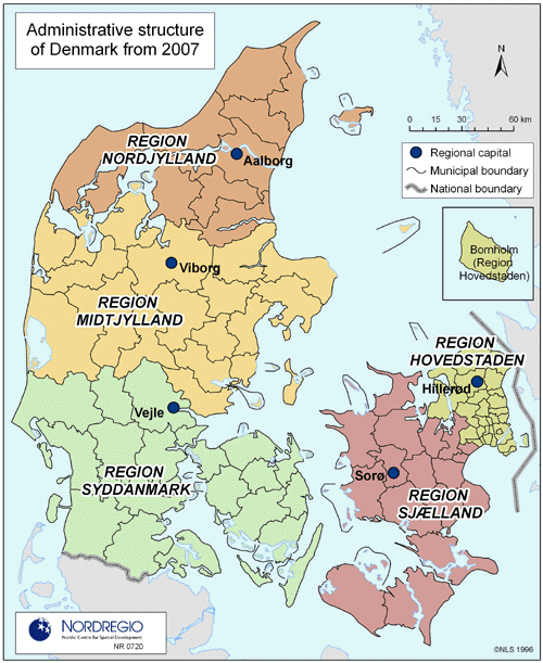 Harta administrativa Danemarca impartita pe regiuni