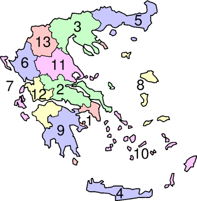 Harta administrativa Grecia impartita pe regiuni