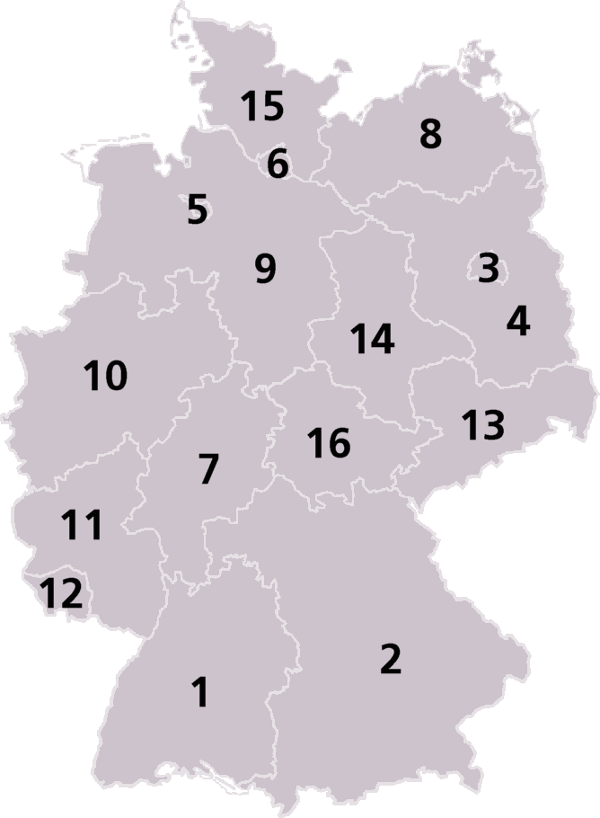 Harta admininstrativa Germania impartita pe regiuni