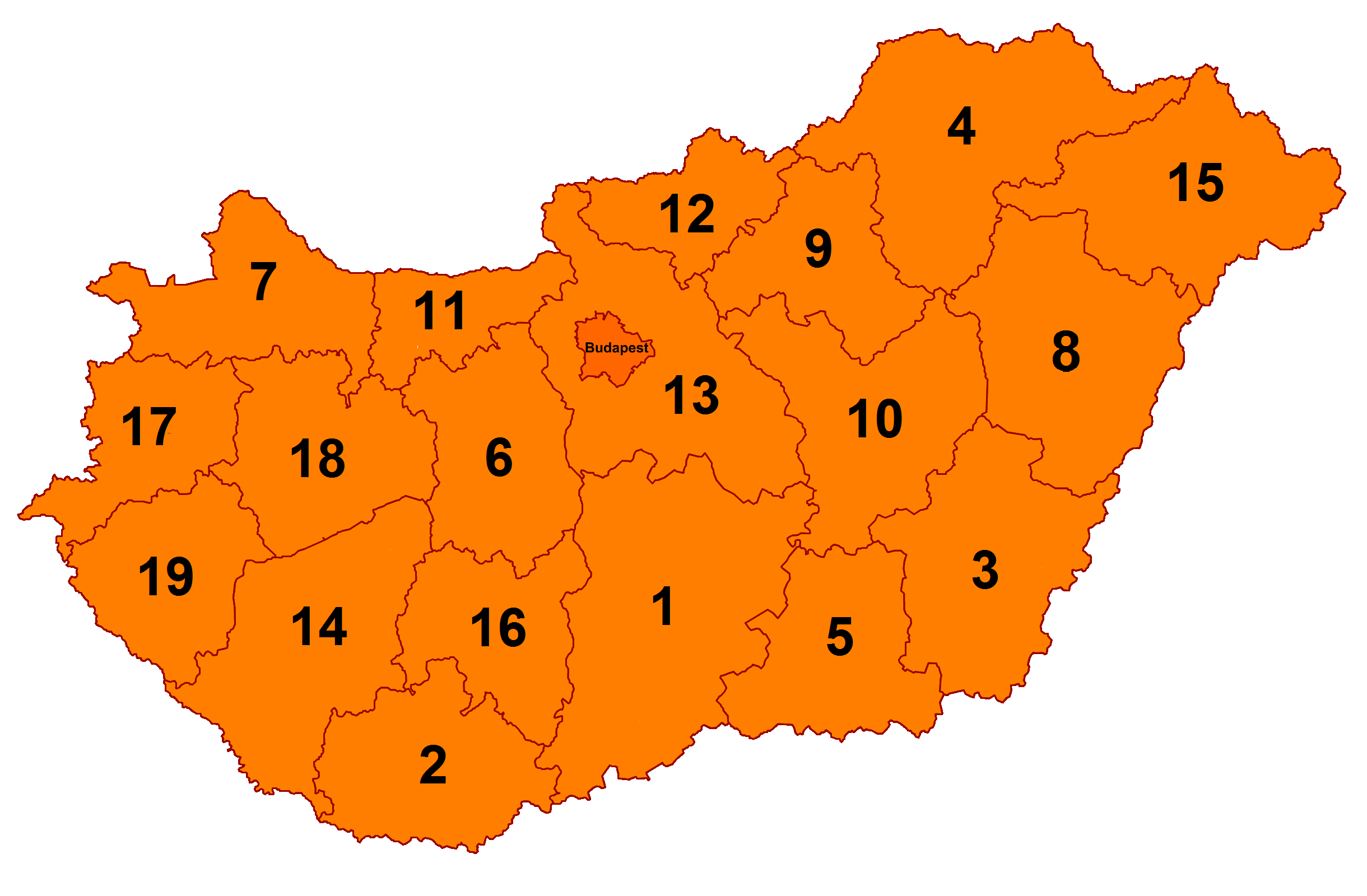 Harta administrativa Ungaria impartita pe judete
