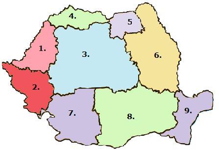 Harta Romania impartiata pe regiuni