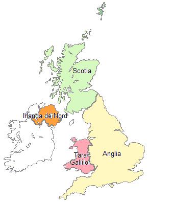 Harta administrativa Anglia impartita pe regiuni