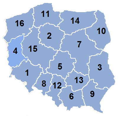 Harta administrativa Polonia impartita pe regiuni