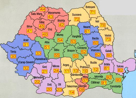 Harta Romania pe coduri postale