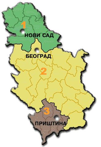 Harta administrativa Serbia impartita pe regiuni