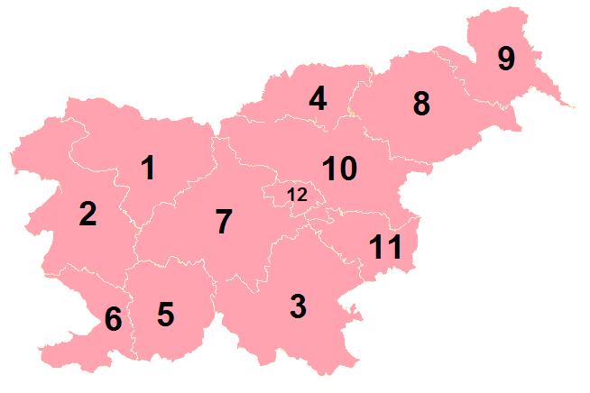 Harta administrativa Slovenia impartita pe regiuni