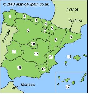 Harta administrativa Spania impartita pe regiuni
