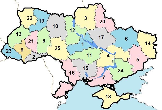 Harta administrativa Ucraina impartita pe regiuni